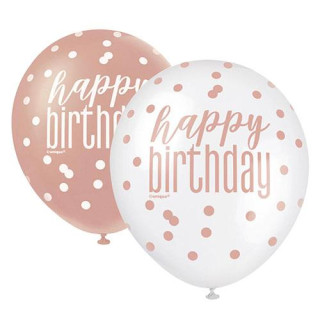Balónik pastel 30 cm potlač "Happy birthday" rosegold 6 ks
