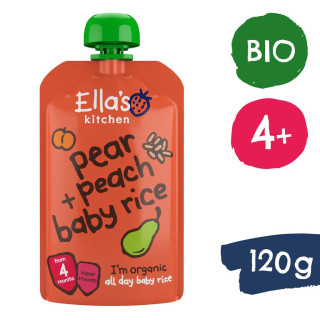 BIO Detská ryža, hruška a broskyne 120 g Ella's Kitchen expirácie 31.7.2026
