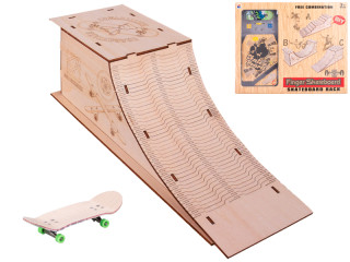 Skateboard 10 cm kov s drevenou rampou