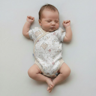 Zavinovacie dojčenské body krátky rukáv mušelín Mačička Baby Service