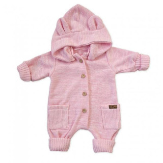 Detský pletený overálok s odopínacou kapucňou Pink Kazum