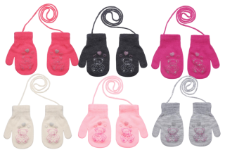 Pletené zimné rukavice so šnúrkou medvedík 3 - 6 rokov