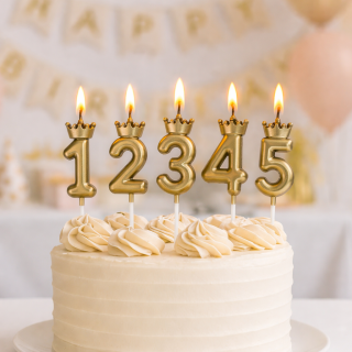 Sviečka tortová zlatá s korunkou, 6cm