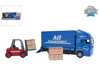 Traffic kamión MAN 17cm kov voľný chod s paletovým vozíkom 10 cm Kids Globe