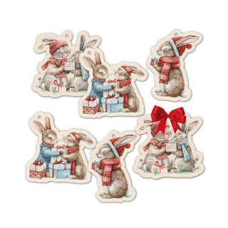 Darčeková visačka 6 ks - Vianoční zajačikovia Albi