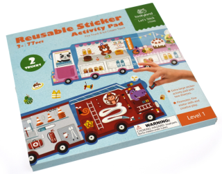 Znovupoužiteľné nálepky Hasičské a Zmrzlinárske auto 2v1