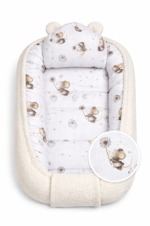 Obojstranné hniezdočko s vankúšikom bavlna/boucle Malá myška smotanová Baby Nellys