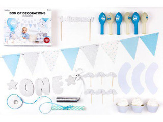 Dekoračný set na party „1. narodeniny" modrostrieborné