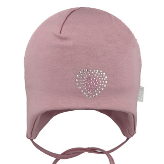 Dievčenská dojčenská zaväzovacia čiapka Srdiečko Pudrova RDX