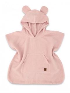 Detské mušelínové pončo lux s kapucňou Teddy rýchloschnúce púdrovo ružové