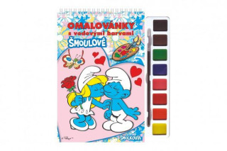 Omaľovánky Šmolkovia s vodovými farbami a štetcom