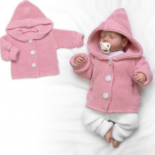 Pletený svetrík s kapucňou a gombíkmi Made with Love ružový Baby Nellys