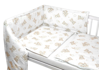 Sada do postieľky Mantinel s obliečkami, 3D sada - Malý Macko, biela/béžová Baby Nellys