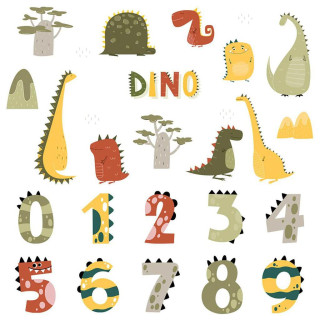 Nástenné samolepky do detskej izby, Dino Numbers Sipo