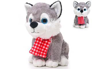 Husky 22 cm plyšový sediaci so šálom na batérie so zvukom