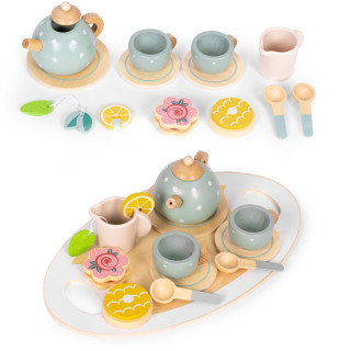 Drevená detská čajová sada s kanvicou a šálkami, 14 dielov