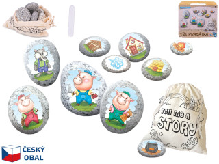 Tri malé prasiatka rozprávková sada kamienkov so samolepkou 10 ks
