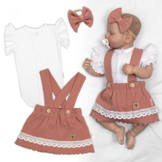 3dielna sada Lady, body, suknička s trakmi, čelenka staroružová/biela Baby Nellys
