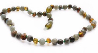 Jantárové korálky pre deti proti bolesti s labradoritom