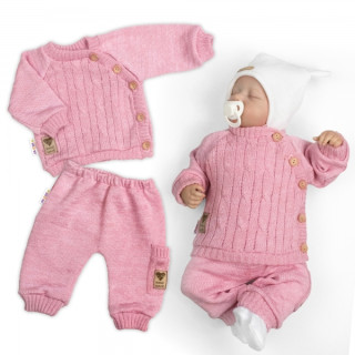 Rastúci pletený svetrík a nohavice s vreckom Hand Made 2D, Nature, ružová Veľ. 56/62