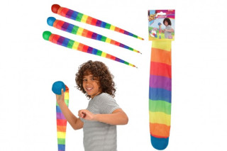 Loptička mäkká s dlhým chvostíkom látka 100 cm dúhový