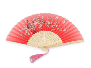 Vejár textilný s metalickými detailmi červená