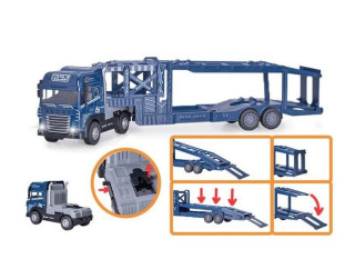 Přepravník aut 40cm 1:24 kov na baterie na setrvačník se světlem a zvukem 2barvy v krabičc