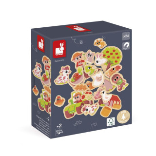 Drevené magnetky pre deti Farma 24 ks Janod