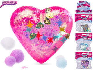 Glamour srdce strečové 6 cm s flitrami a doplnkami