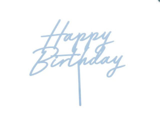Tortová ozdoba "Happy birthday" modrá akrylová, 16.5 cm