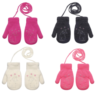 Zateplené zimné rukavice so šnúrkou mačka 4 - 6 rokov
