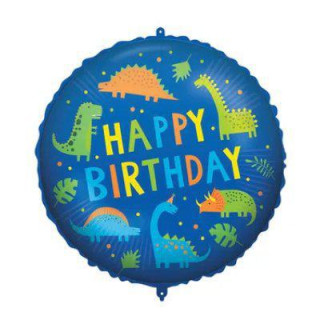 Kruh modrý DINO "Happy Birthday" 46 cm fóliový balónik + závažie