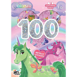 100 metalických samolepiek s omaľovánkovými listami Jednorožce