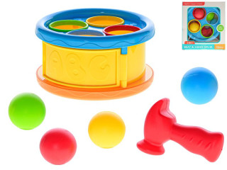 Zatĺkatko/bubienok 17cm s kladivkom a loptičky 4ks 12m+