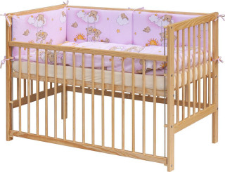 Detská postieľka s kompletnou výbavou 120 x 60 cm, mráčik ružová Scarlett