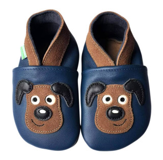 Kožené capáčky Barefoot Veľ. XXL (2-3 roky) Hopi Hop Psík na modrej