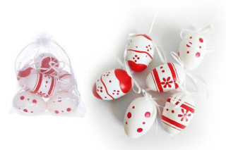 Vajíčko dekoračné plastové maľované 6 cm, 6 ks v organza sáčku