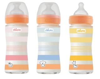 Fľaša dojčenská sklo Well-being silikón 240 ml Chicco