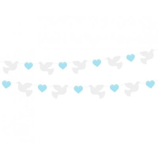 Girlanda papierová hrdličky - modré srdce 150 cm