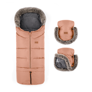 Set zimný fusak Arctic 4v1 + rukavice na kočík Furry Petite & Mars Pastel Peach