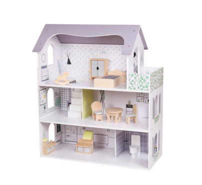Drevený domček pre bábiky s nábytkom Rose Montessori Baby Mix