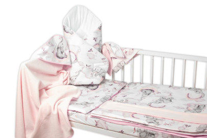 6-dielna sada s darčekom pre bábätko 120 x 90 Slon a dúha ružová/biela Baby Nellys