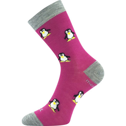 Ponožky detské slabé z merino Penguinik s iónmi striebra fuxia VoXX