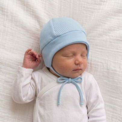 Dojčenská bavlnená zaväzovacia čiapočka Pruhy Svetlomodrá Baby Service