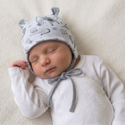 Dojčenská dvojvrstvová zaväzovacia čiapočka s uškami Mačka Šedá Baby Service