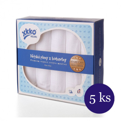 Biobavlnené detské plienky XKKO Staré časy 70x70 - biela - 5ks