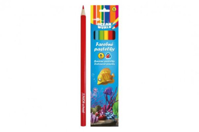 Pastelky farebné drevo Ocean World trojhranné 6 ks