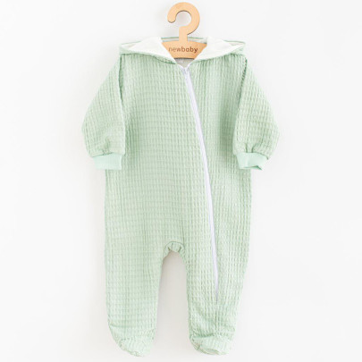 Dojčenský mušelínový overal s kapucňou New Baby Comfort clothes šalviová