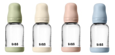 Antikoliková sklenená fľaša s kaučukovým cumlíkom 120 ml Bibs