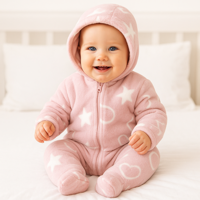 Zimná kombinéza s kapucňou wellsoft svietiaca v tme Baby Service ružová